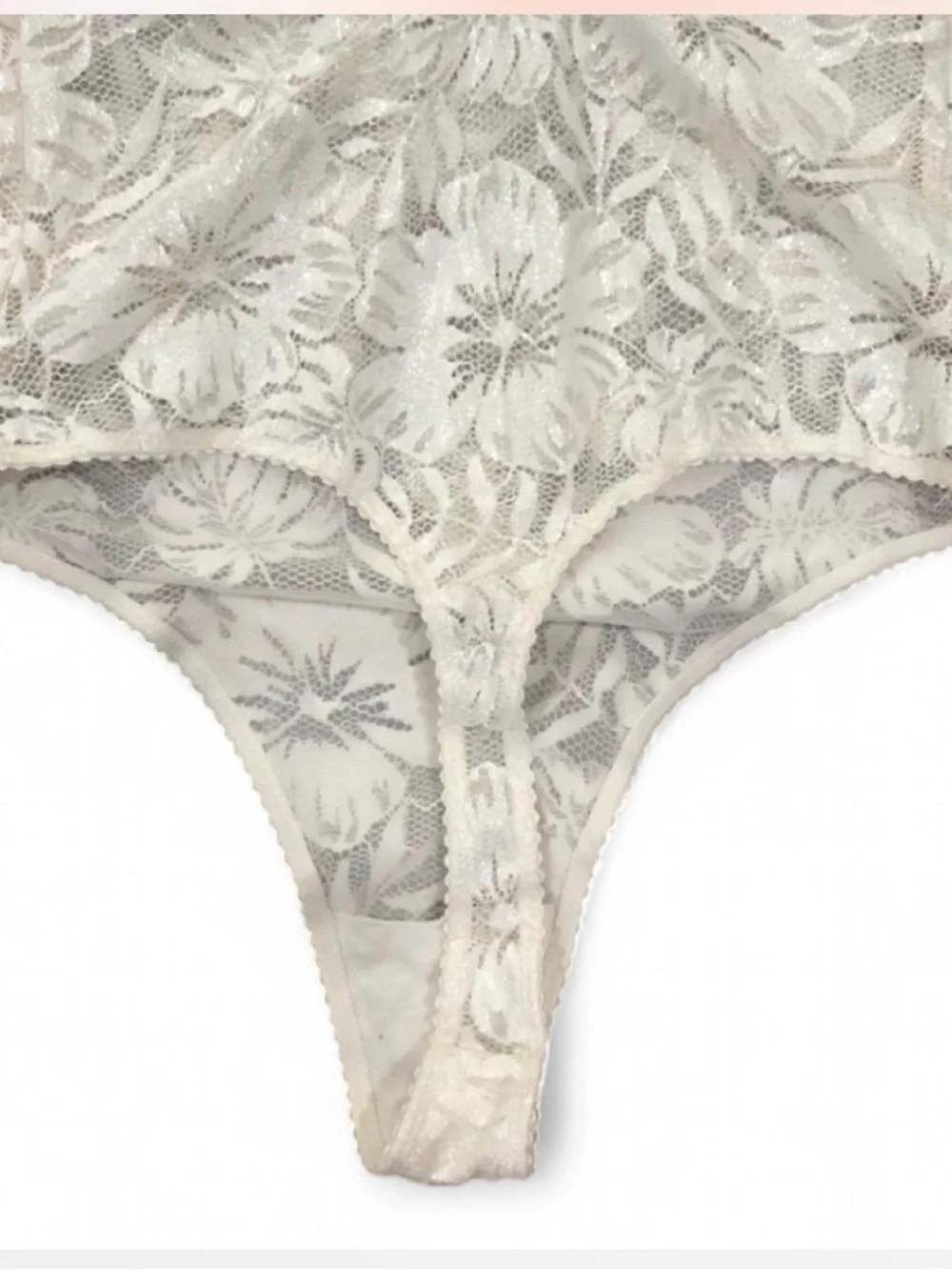 Victoria's Secret Cream Lace Plunge Bodysuit
